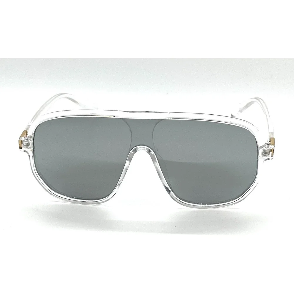 Men's Oversized Shield Sunglasses Clear‎ Frame Grey Lens Fashion Eyewear Lentes